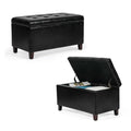 Black Button Tufted Faux Leather Storage Bench Ottoman D890