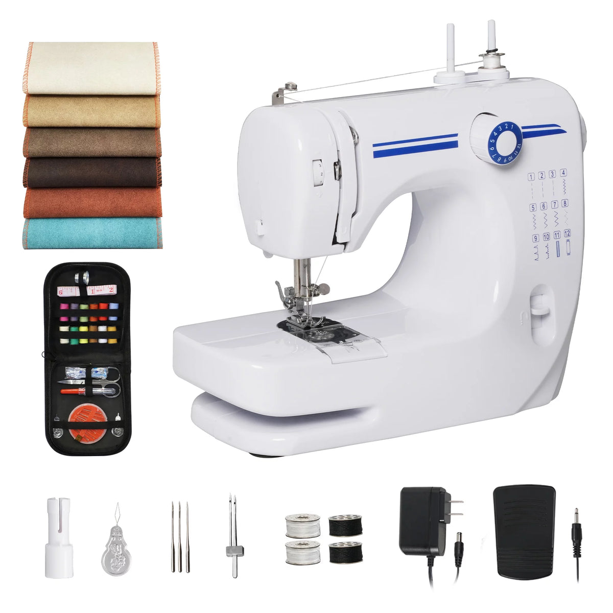 Portable Mini Sewing Machine, Blue, 12 Built-in Stitches B868670