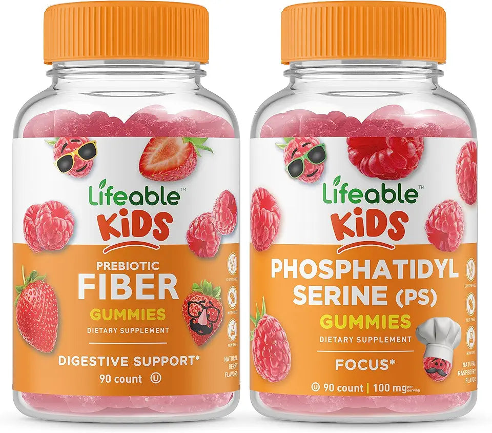 Prebiotic Fiber Kids Phosphatidylserine Gummies Bundle Gluten Free GMO Free Chewable Gummy Vitamin Supplement E51086