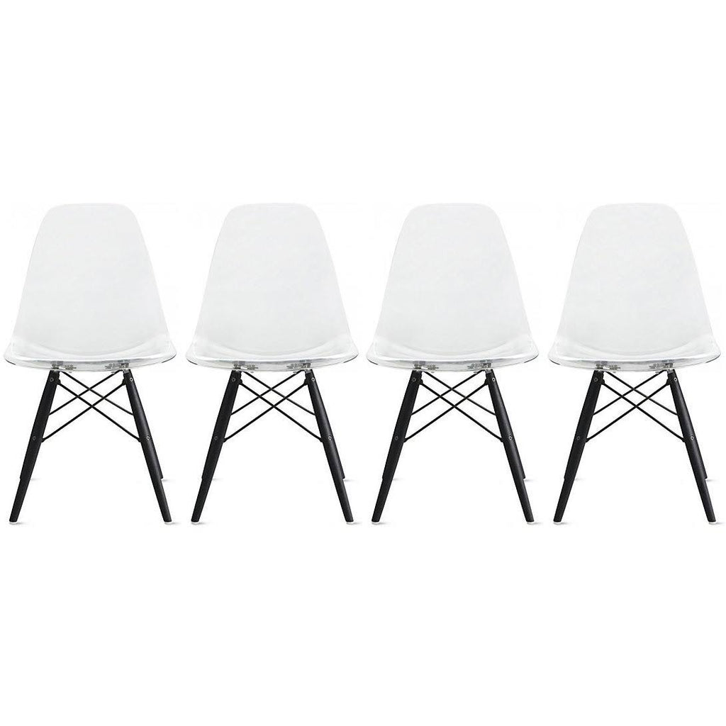 Set of 4 Dark Black Molded Plastic Armless Dining Chair with Wood Legs X181