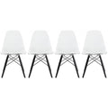 Set of 4 Dark Black Molded Plastic Armless Dining Chair with Wood Legs X181