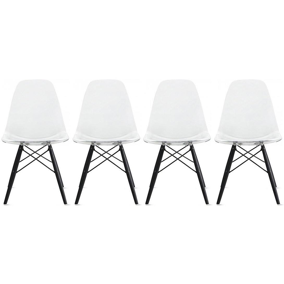 Set of 4 Dark Black Molded Plastic Armless Dining Chair with Wood Legs X181