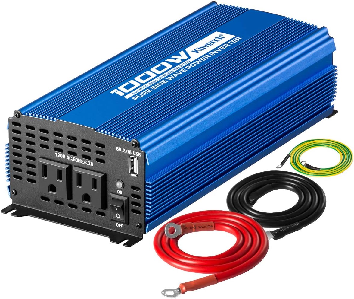 Pure Sine Wave Inverter 1000W DC 12V to AC 110 V with Dual AC Outlets & 2A USB Ports J92264