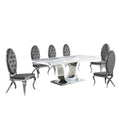 Stainless Steel 7 Piece Dining Set with Marble Table and Gray Chairs J888