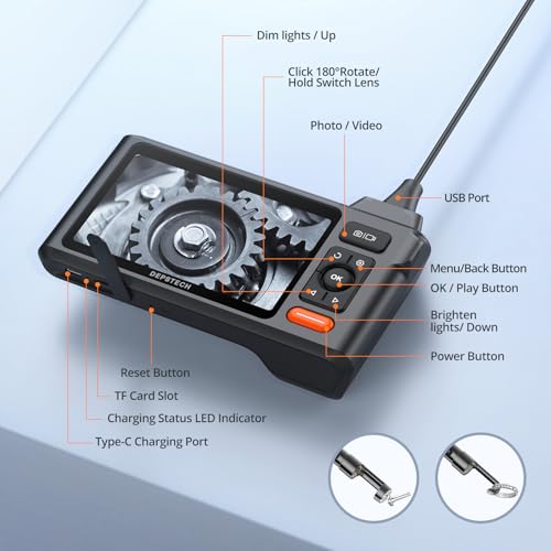 Triple Lens Sewer Inspection Camera with 50FT Semi-Rigid Cable, 5" IPS Screen, 1080P Waterproof Borescope, Carrying Case W10046