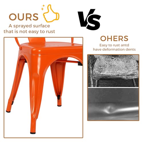 Orange Metal Stackable Side Chairs Set of 4 F455