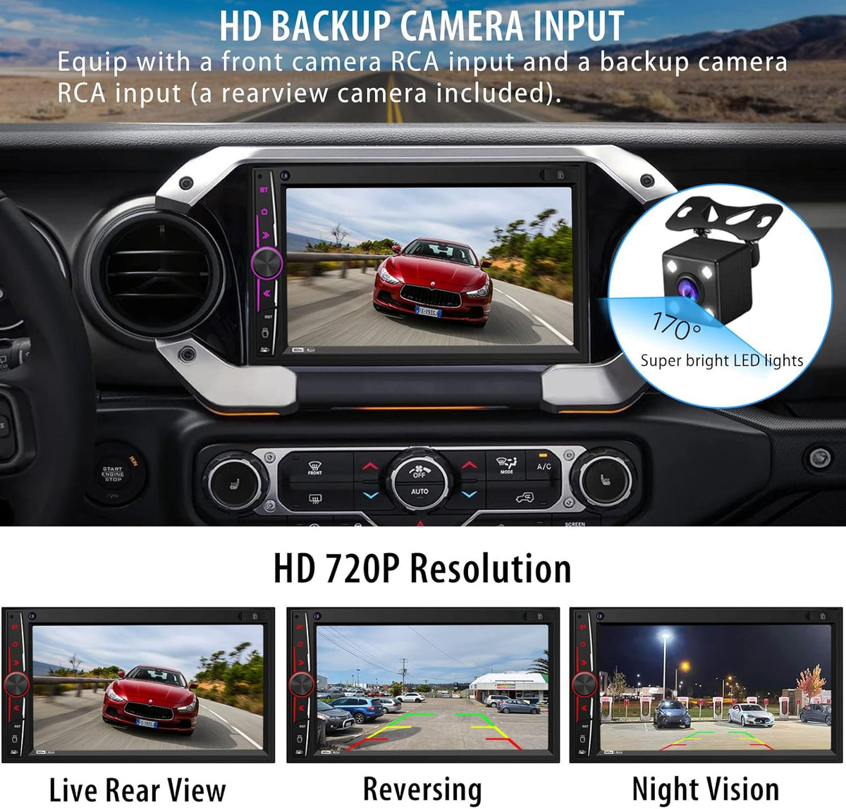 Double Din 7 Inch Touchscreen Car Stereo with Backup Camera H217838