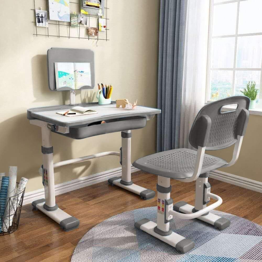 Kids Height Adjustable Desk and Chair Set with Tilt Desktop and Storage Drawer D494
