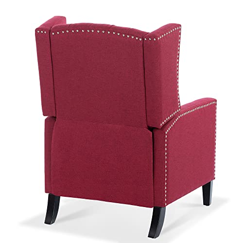 Red Tufted Fabric Wingback Recliner Sofa Chair with Adjustable Backrest H54425