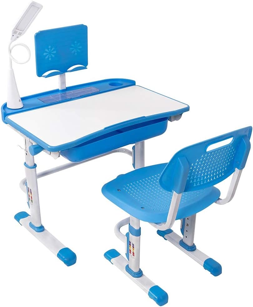 Kids Height Adjustable Desk and Chair Set with Tilt Desktop and Storage Drawer D494