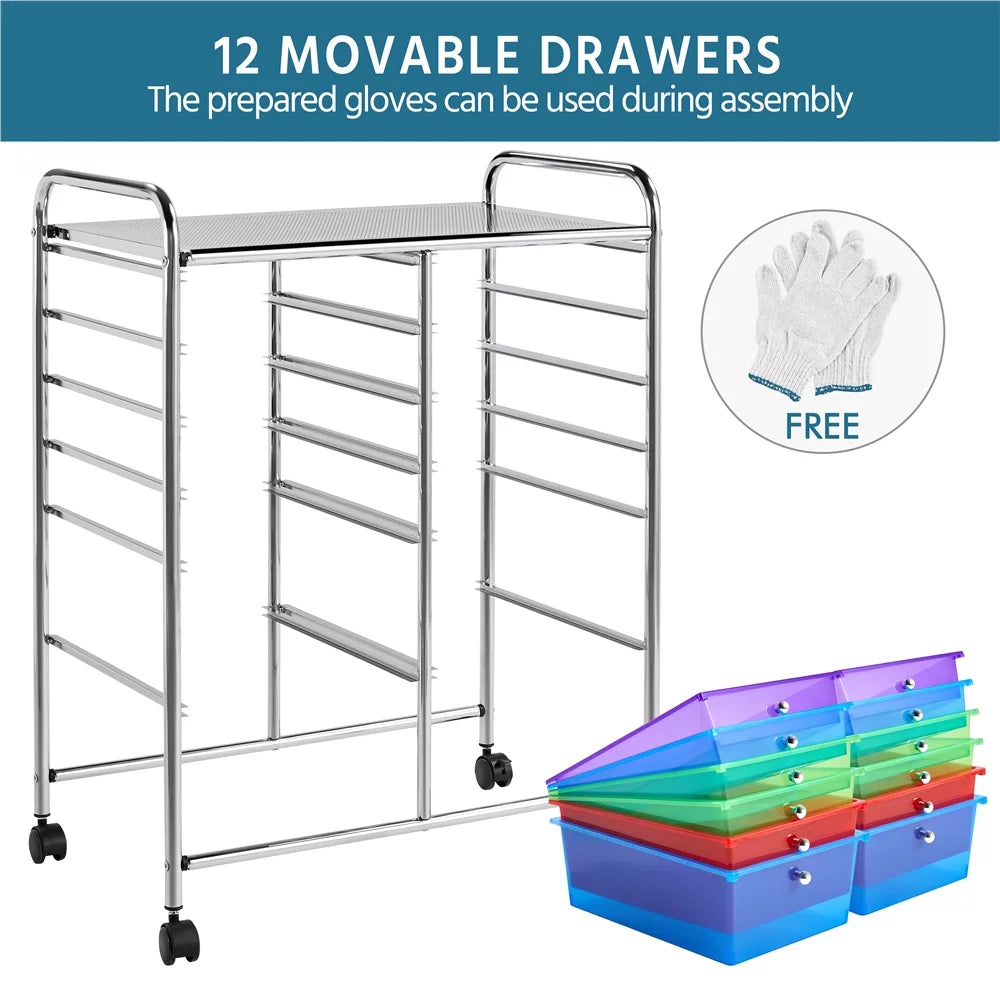12 Drawer Rolling Storage Cart, Black P6501
