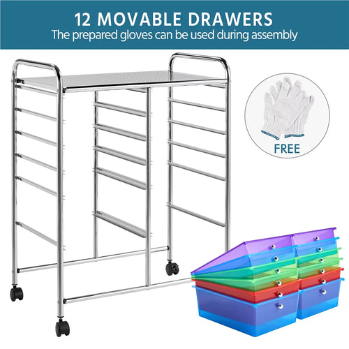 12 Drawer Rolling Storage Cart, Black P6501