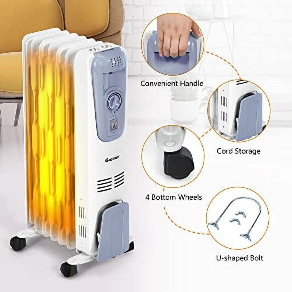 1500W Oil-Filled Radiator Heater with Adjustable Thermostat, 7 Fins G84710