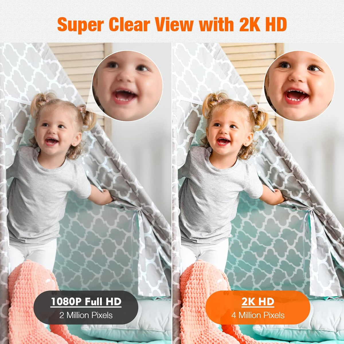 2K Indoor Baby Monitor Camera with Motion Detection, Two-Way Audio, IR Night Vision, Pack of 2 G91704