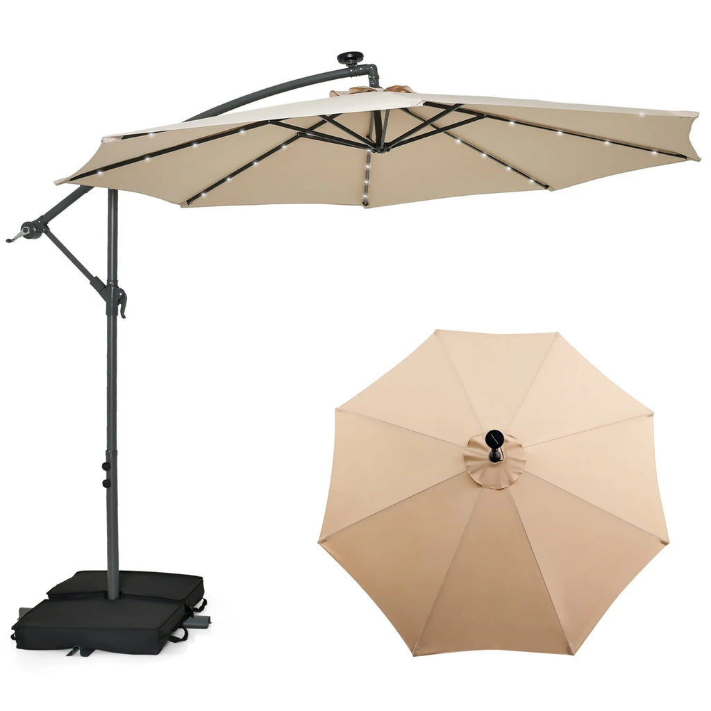 10FT Hanging Offset Umbrella with 32 LED Lights G121920
