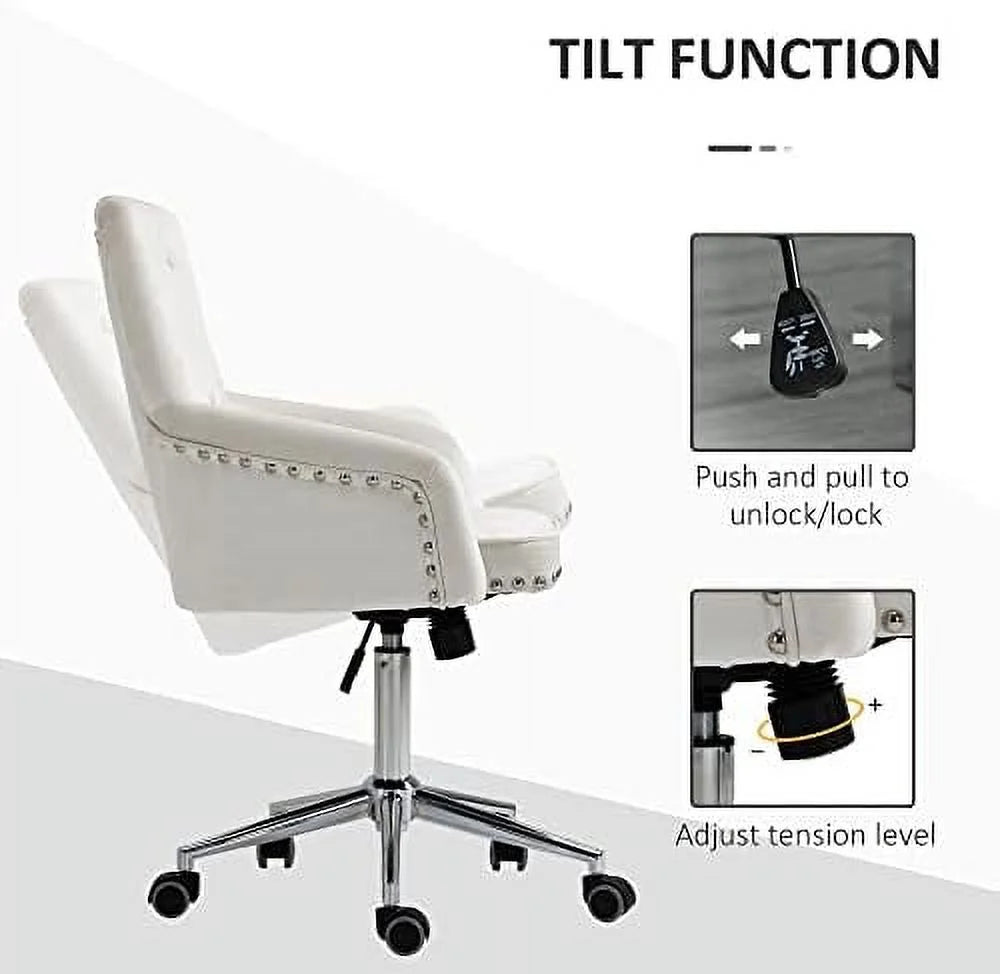 White Tufted Velvet Swivel Desk Chair D5628