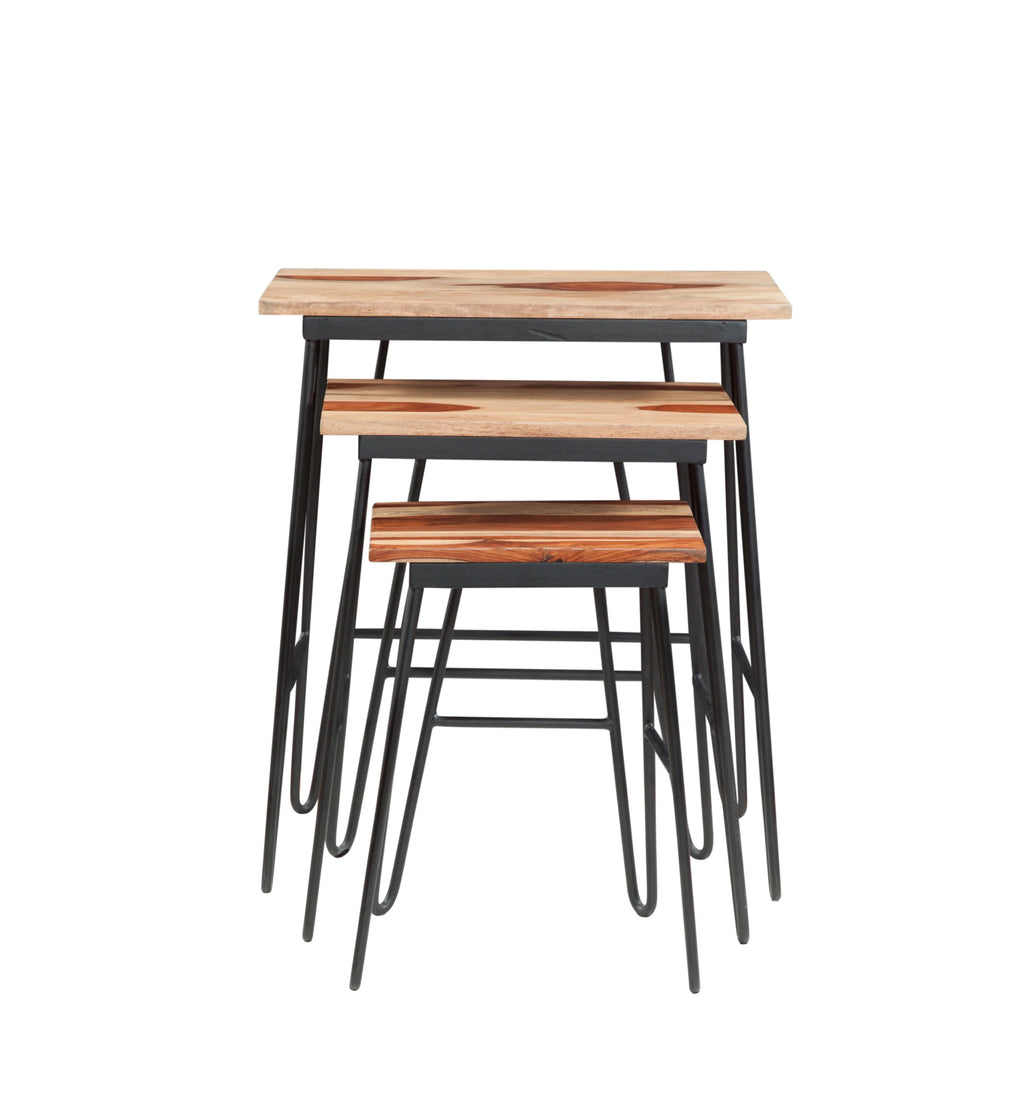 Sheesham Wood Nesting Tables with Iron Base Y34814