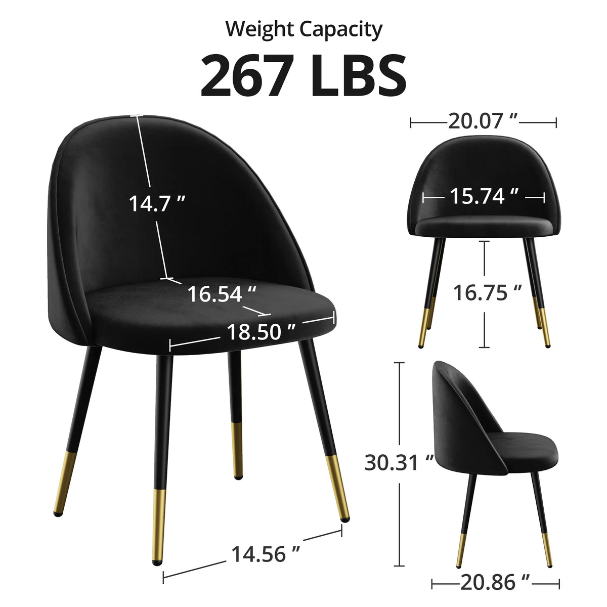 Black Velvet Upholstered Dining Chairs Set of 4 Y450