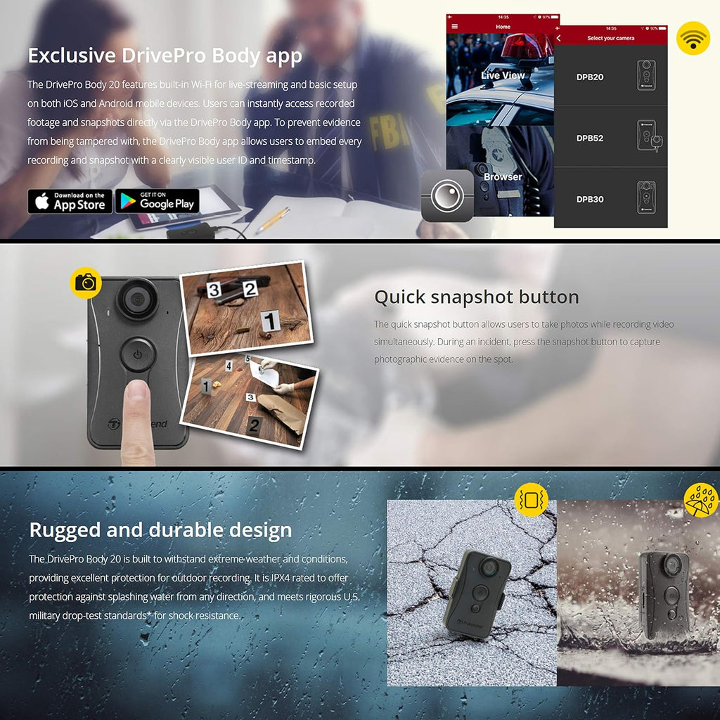 1080p HD Wi-Fi Body Camera with Compact Case W758