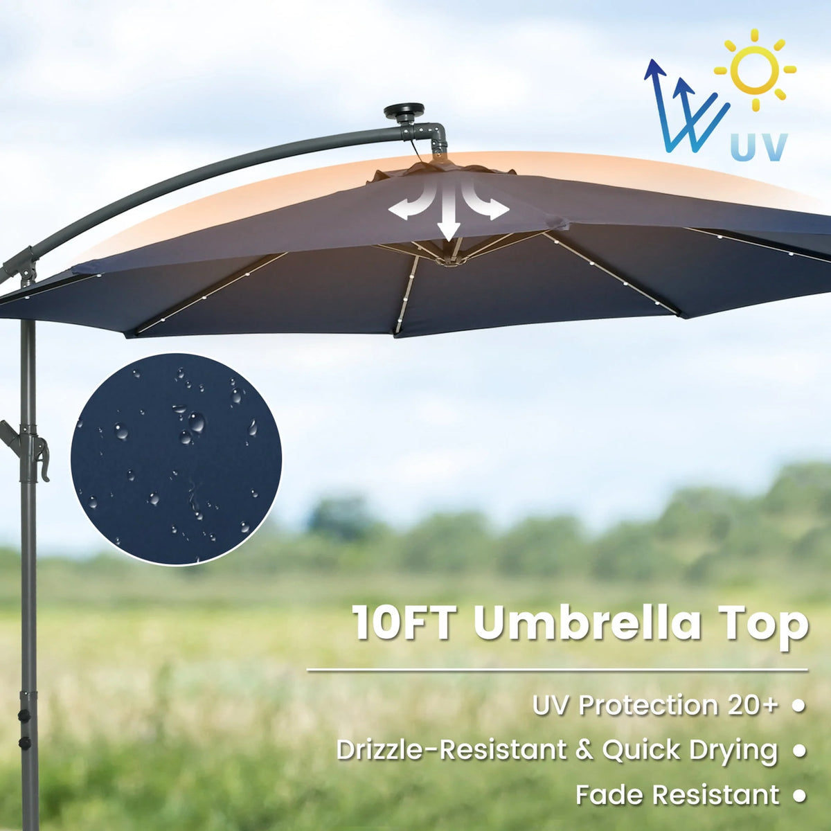 10FT Hanging Offset Umbrella with 32 LED Lights G121920