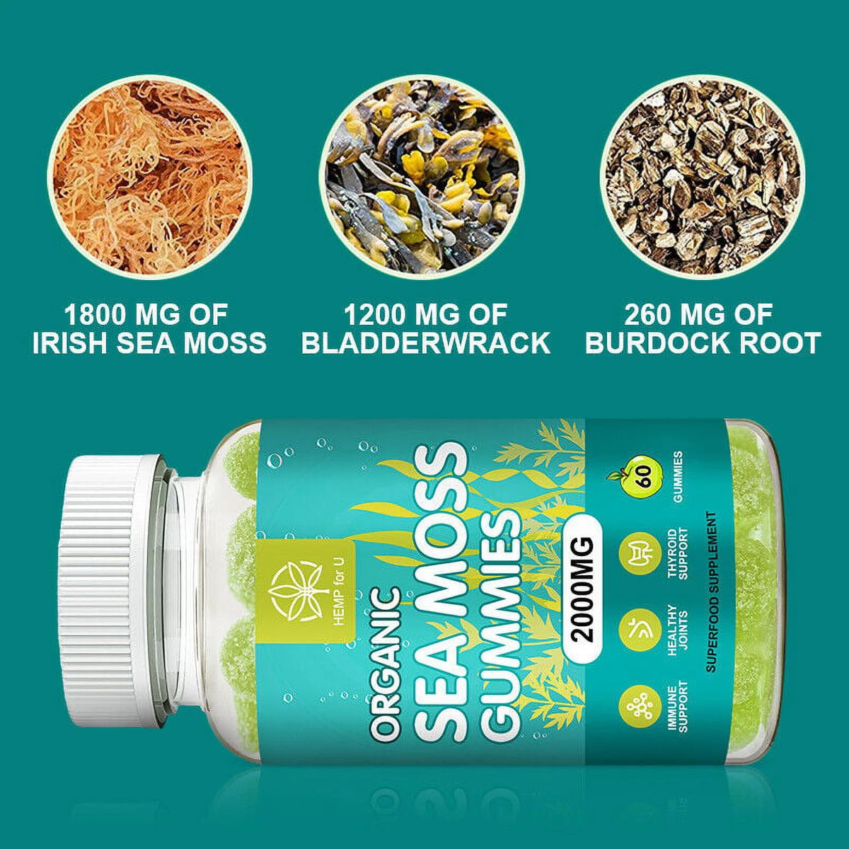 Organic Sea Moss Gummies, 2000mg 60 Capsule B644