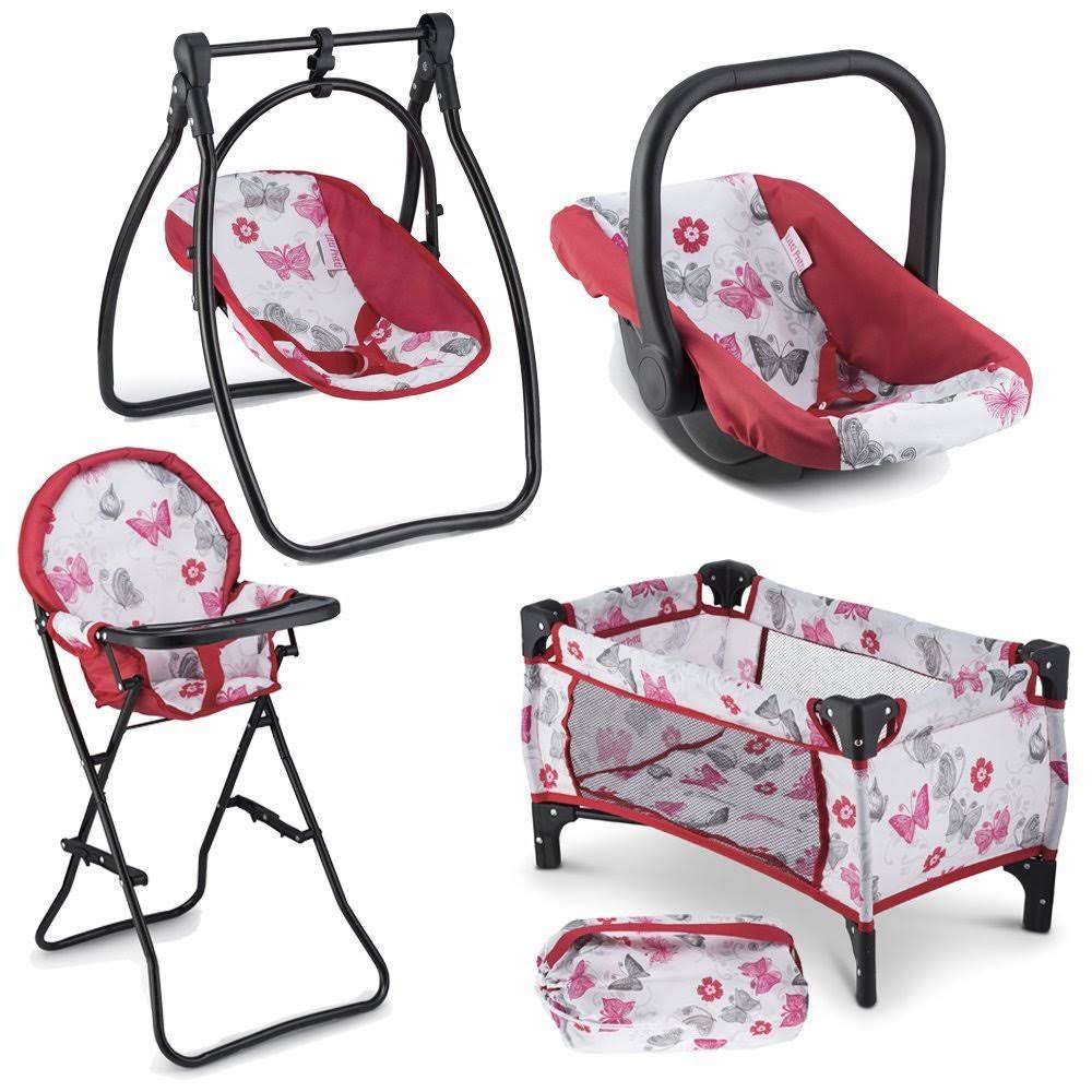 4 Piece Set Baby Doll Accessories with Swing High Chair Pack N Play Carrier X1162