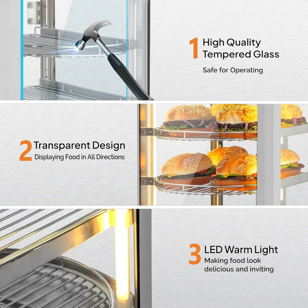 3-Tier Food Warmer Display Case with LED Lighting B172
