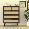 Rattan 4 Drawer Tall Wood Dresser V78652