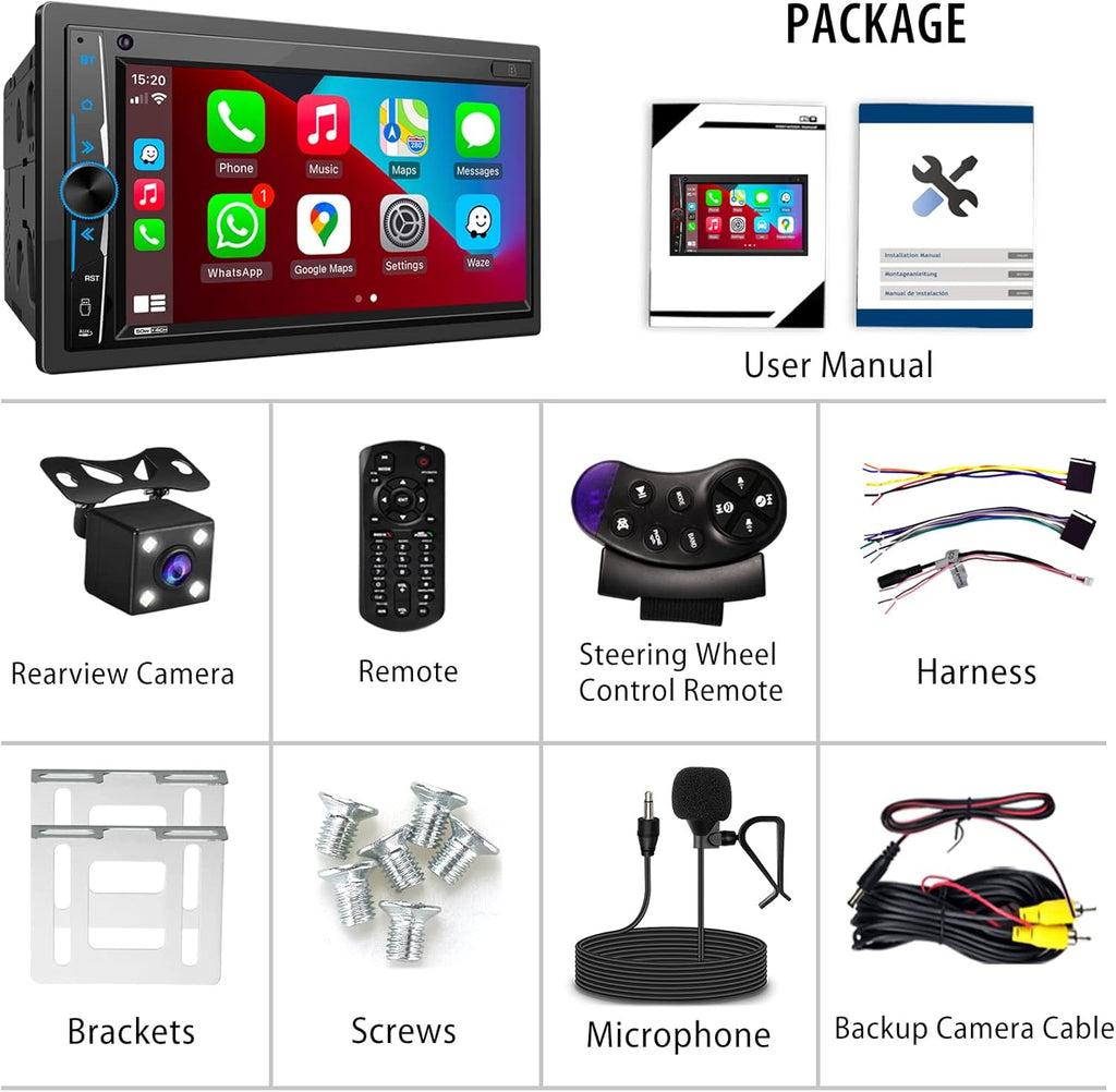 Double Din 7 Inch Touchscreen Car Stereo with Backup Camera H217838