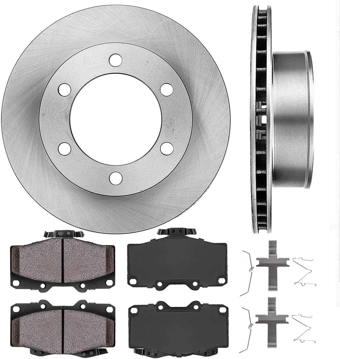 Premium 6 Lug Brake Rotors + Ceramic Brake Pads + Clips P585121
