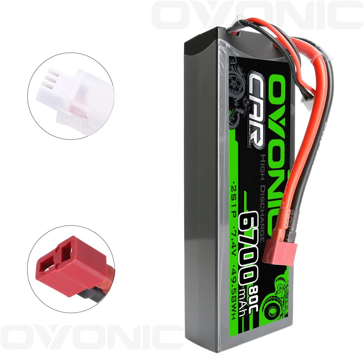 2S Lipo Battery 80C 6700mAh 7.4V Hard Case with Dean-Style T Connector for RC Car (2 Packs) C154