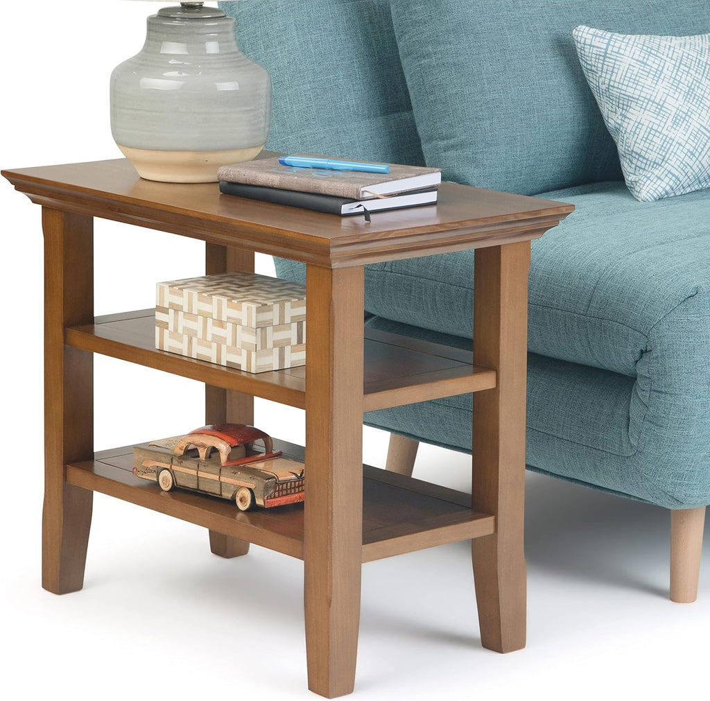Black Solid Wood Narrow Side Table with 2 Shelves Z466196