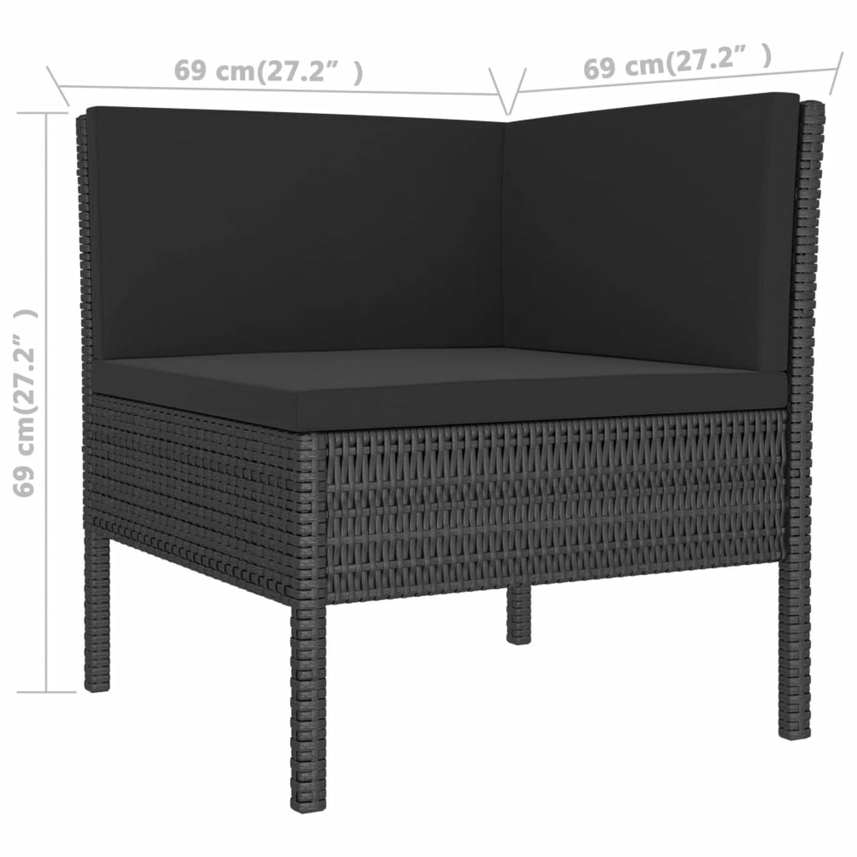 3 Piece Poly Rattan Outdoor Sectional Sofa Set with Cushions Steel Frame G940865