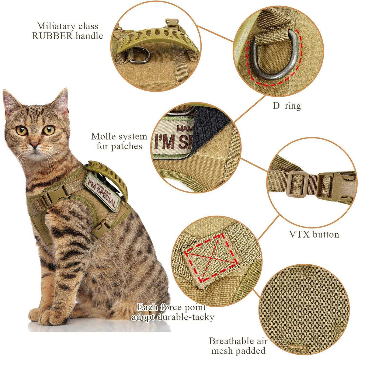 Tactical Cat Harness Soft Mesh Adjustable Pet Vest Harness I561