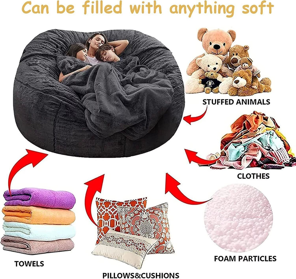 5FT Ultra Soft Bean Bag Chair Cover Light Grey R9940