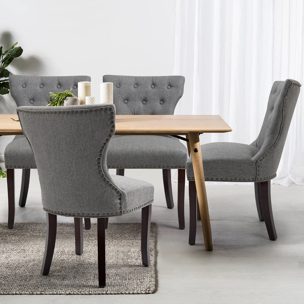 Gray Tufted Fabric Upholstered Wooden Dining Chair, Set of 2 Z777330