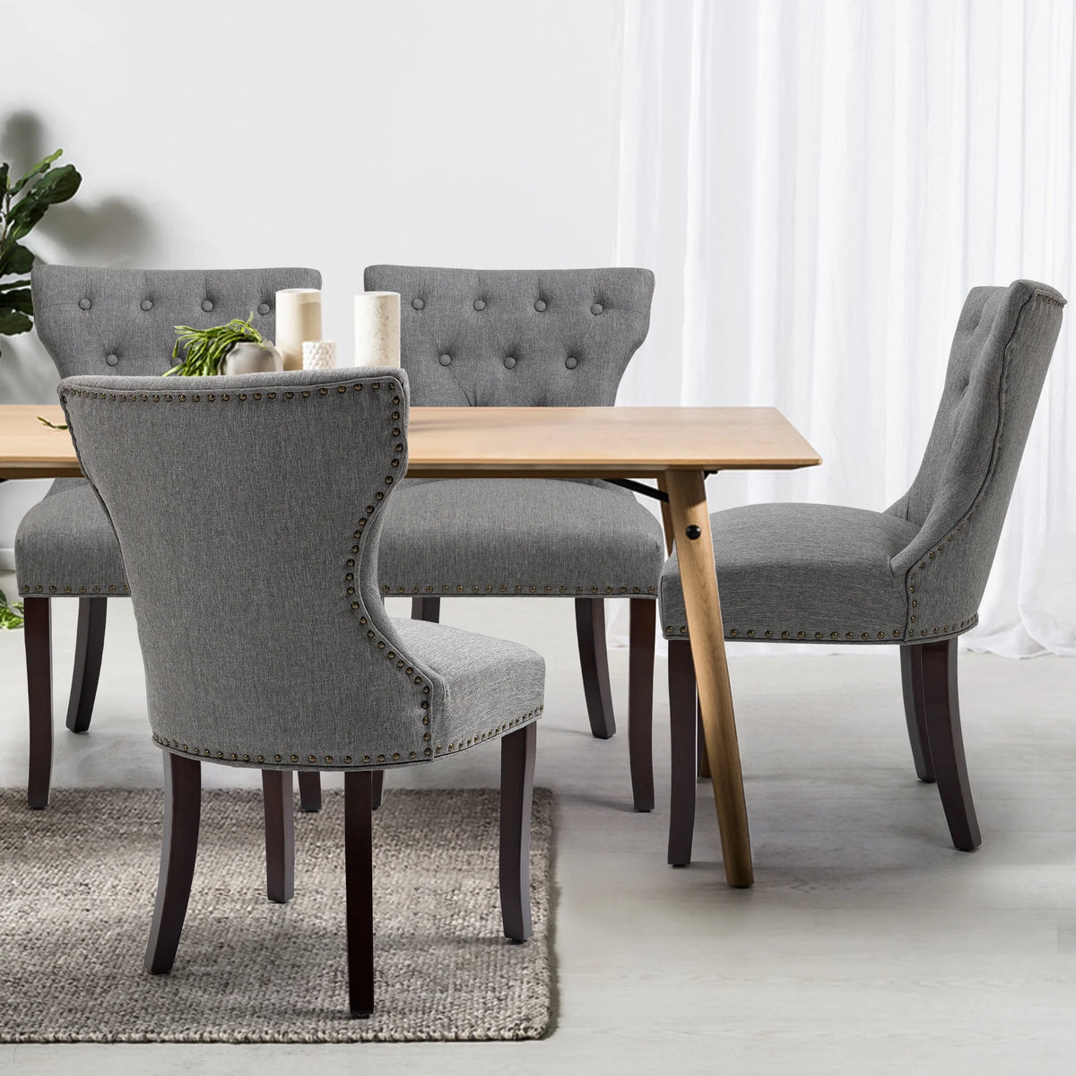 Gray Tufted Fabric Upholstered Wooden Dining Chair, Set of 2 Z777330
