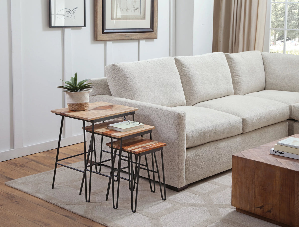 Sheesham Wood Nesting Tables with Iron Base Y34814