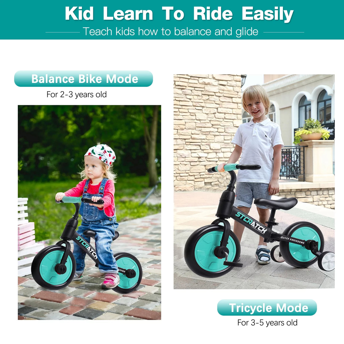 4 in 1 Toddlers Balance Bike with Pedals and Training Wheels E28145