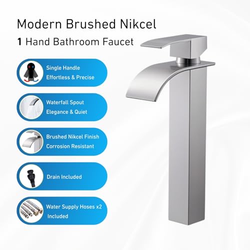 Brushed Nickel Waterfall Single Handle Bathroom Sink Faucet with Pop-up Drain I843