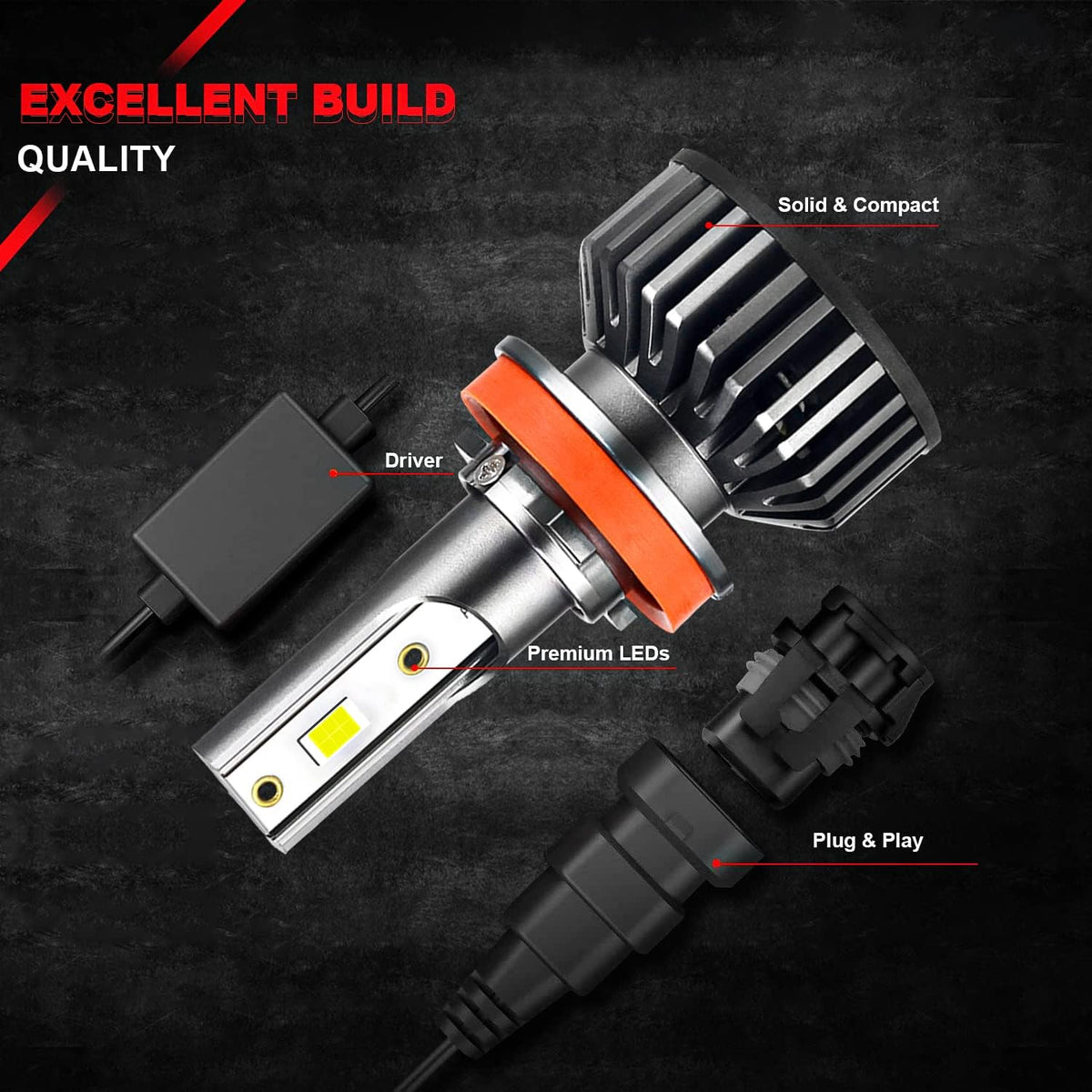 9005 High Beam + H11 Low Beam LED Headlight Bulbs Conversion Kits, 6000K Cool White, Pack of 4 O44039