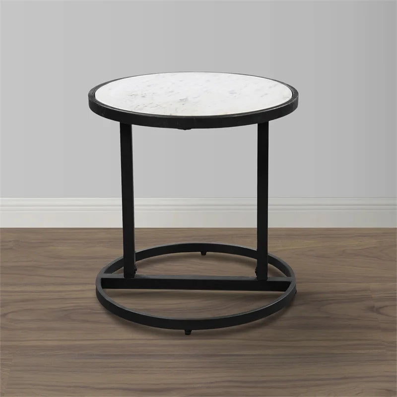 Round White Marble Top End Table L931