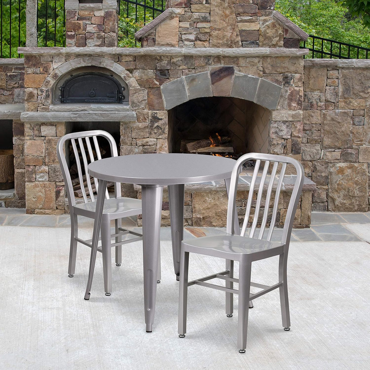 30 Round White Metal Indoor-Outdoor Table Set with 2 Chairs U285