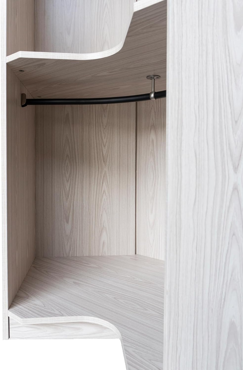 Natural Open Style Wooden Corner Wardrobe Closet with 2 Hanging Rails and Shelves R170072