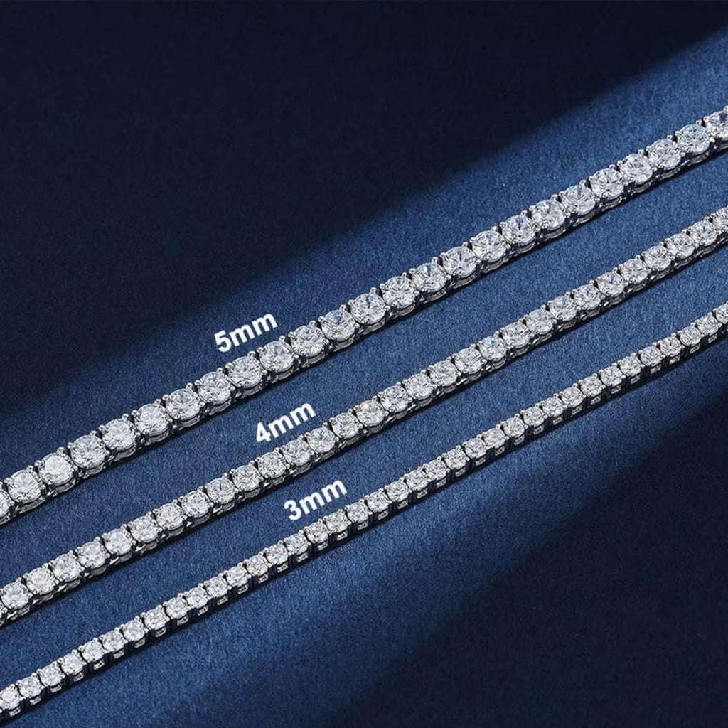925 Silver Moissanite Tennis Necklace 4 mm Round Chain 18-36 Inches W521188