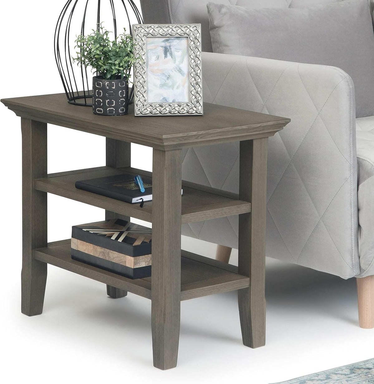 Black Solid Wood Narrow Side Table with 2 Shelves Z466196