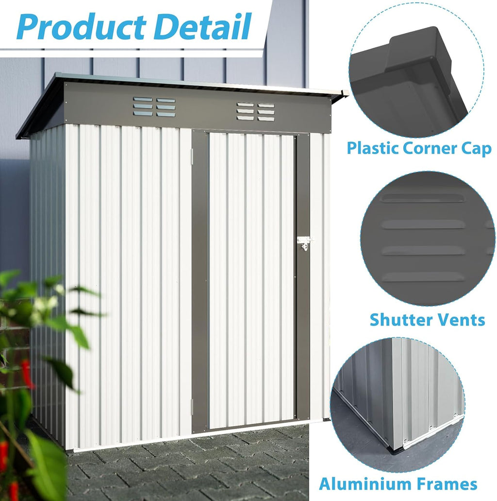 5 X 3 Ft Galvanized Metal Outdoor Storage Shed with Lockable Doors I998
