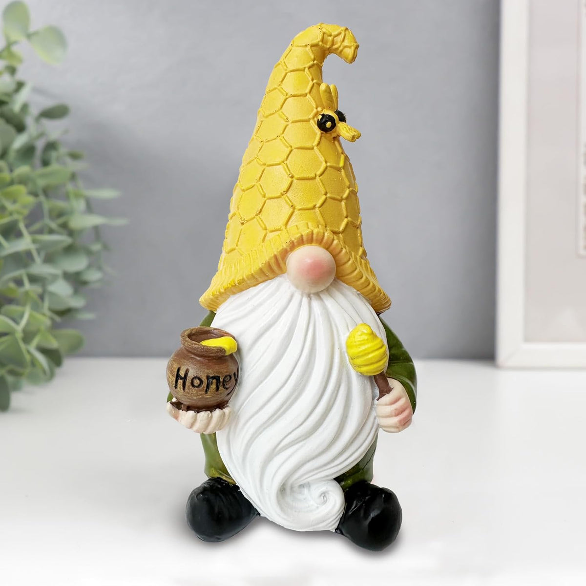 7.5'' Resin Bee Gnome Figurine Holding Honey Jar H34374