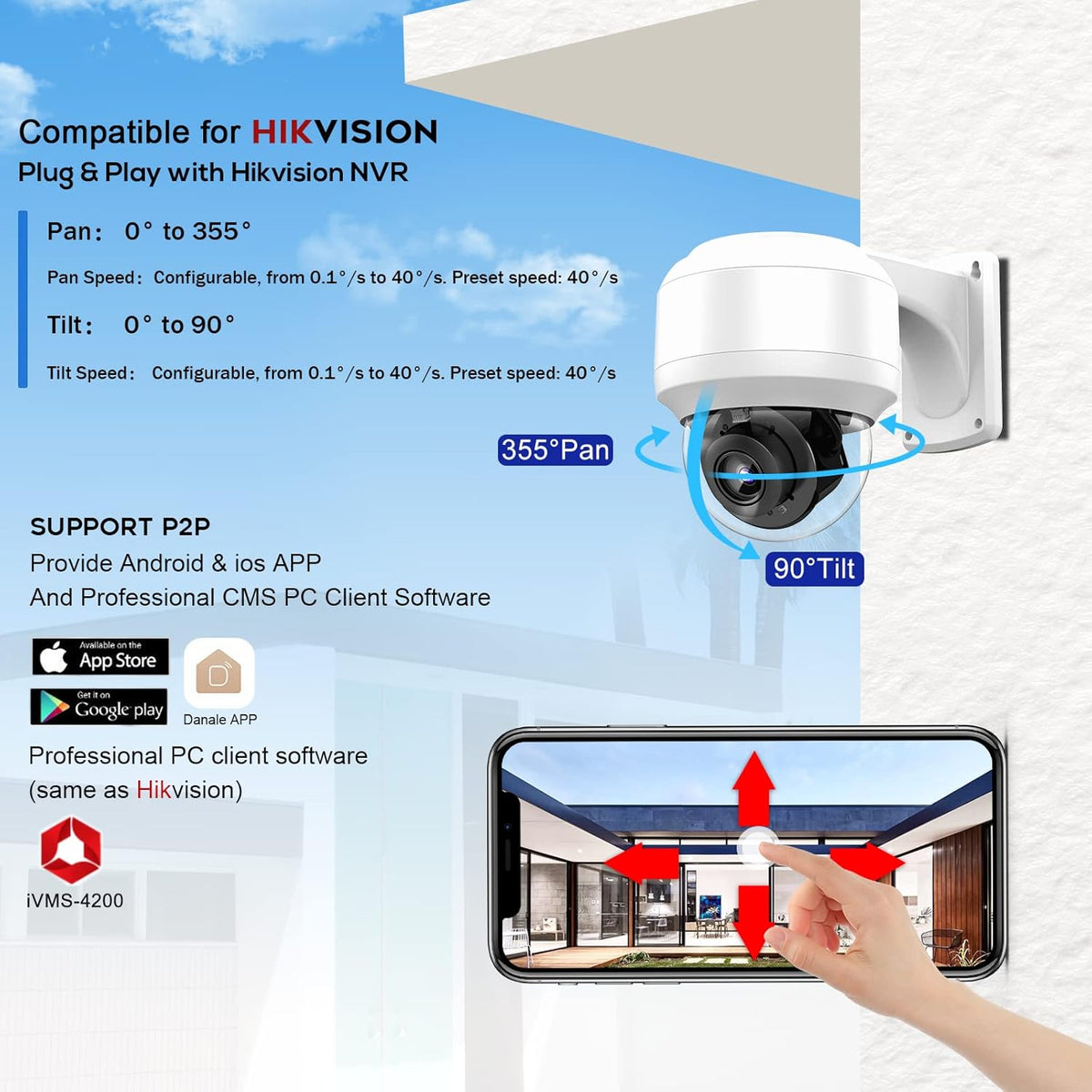 8MP PTZ PoE IP Dome Camera with Built-in Mic U350874