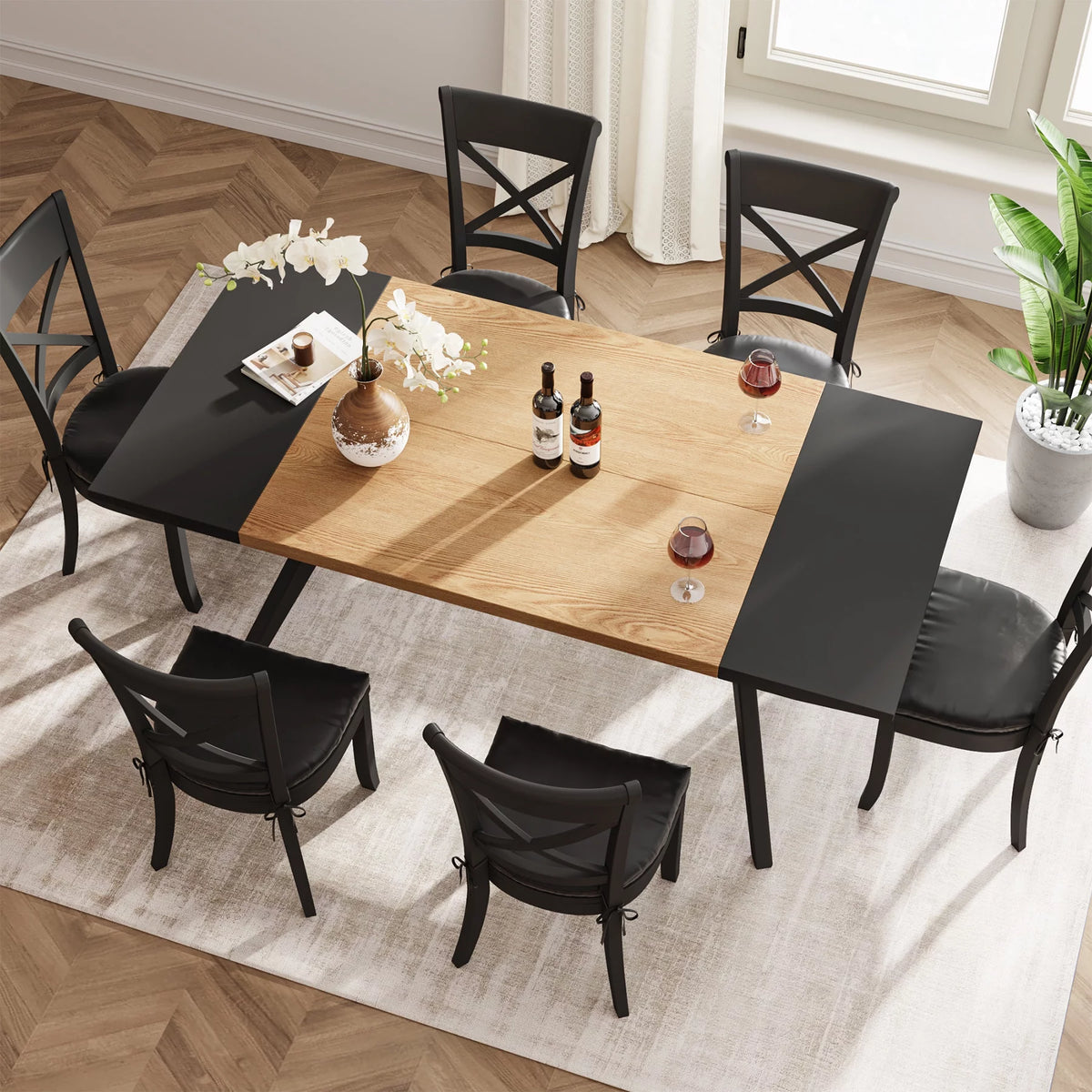 63 inches Rectangular Wood Dining Table with X-Shaped Iron Frame H12681